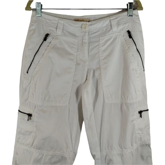 F Michael Kors Women's White Y2K Zippered Roll Up Tab Cargo Utility Pants Size 2 - Picture 2 of 13